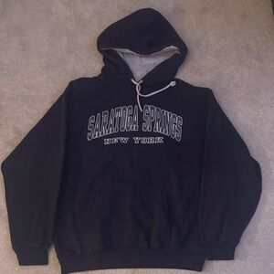 Saratoga Springs New York Black Hoodie with White Lettering